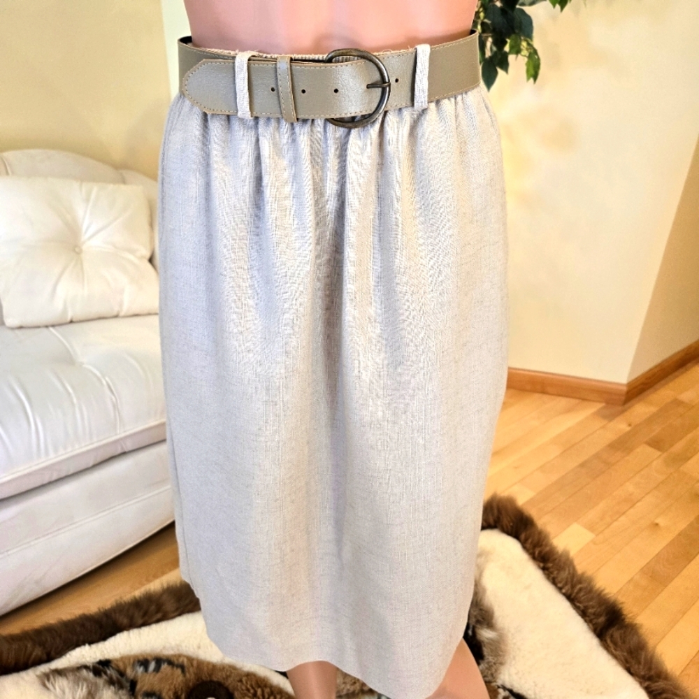 Apparenza, Classic Tan Skirt, Elastic Waist, Wide Belt, Size Small